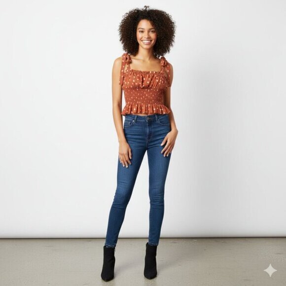 Aritzia Wilfred Ballad Camisole Tank Top Polka dot Crop Smocked chiffon Orange - Picture 4 of 11